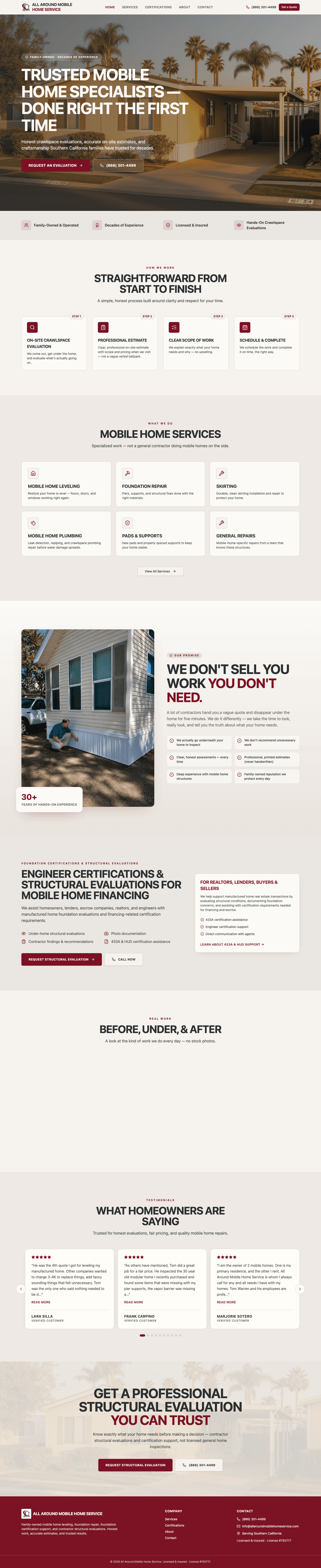 All Around Mobile Home Service website homepage
